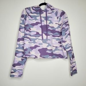 Purple Camo Cropped Pull Over Hoodie